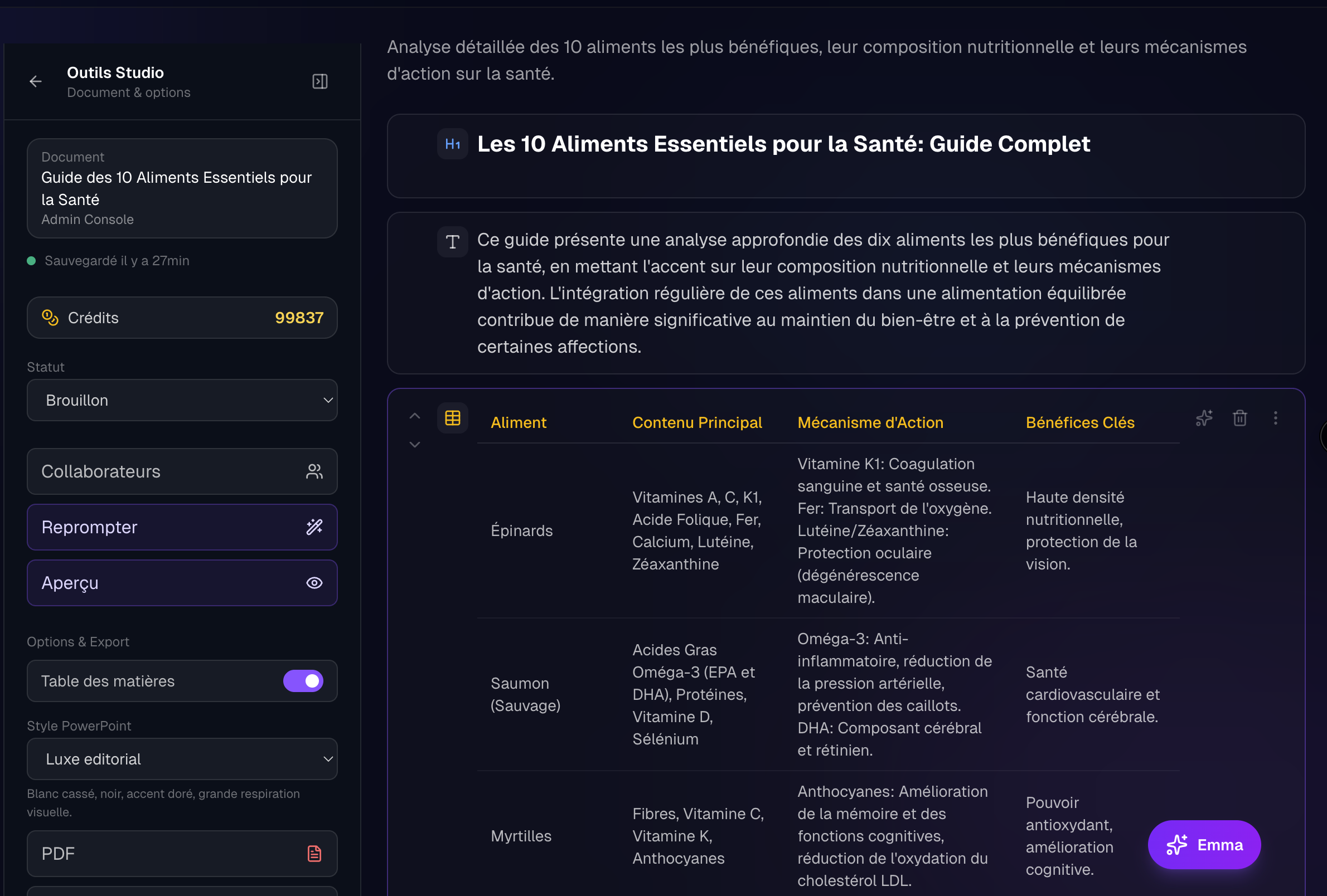 Dashboard EMMASSISTANTE - Vue d'ensemble des projets