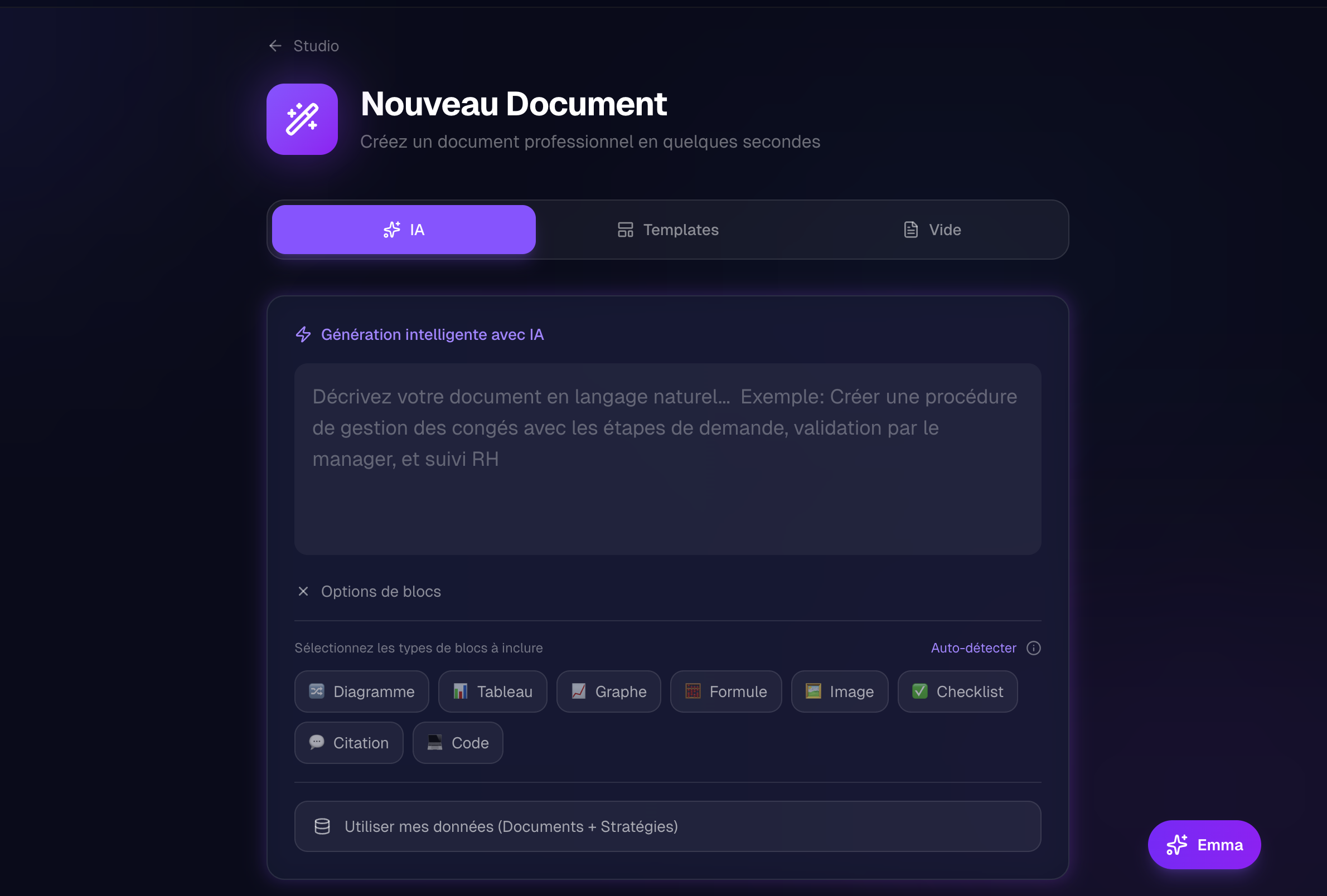 EMMASSISTANTE Studio - Editeur IA par blocs